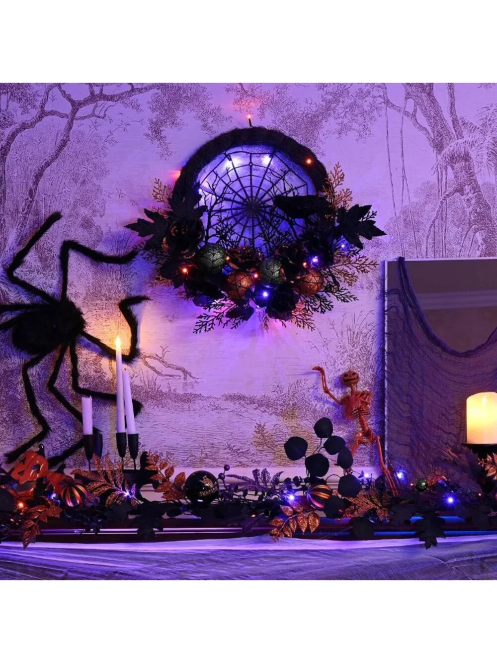 6ft Pre-Lit Halloween Garland with Jack-o'-Lanterns & Ball Decor for Mantel